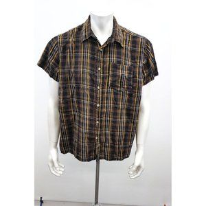 Street Legal Men's Button Up Brown Plaid Shirt Size XL Brown Yellow Short Sleeve